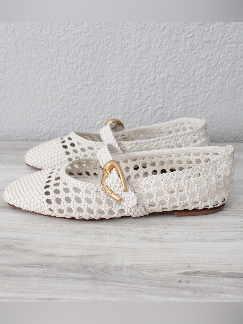 Larroude Verona Macrame Ivory Leather Ballet Flats - Picture 3 of 9